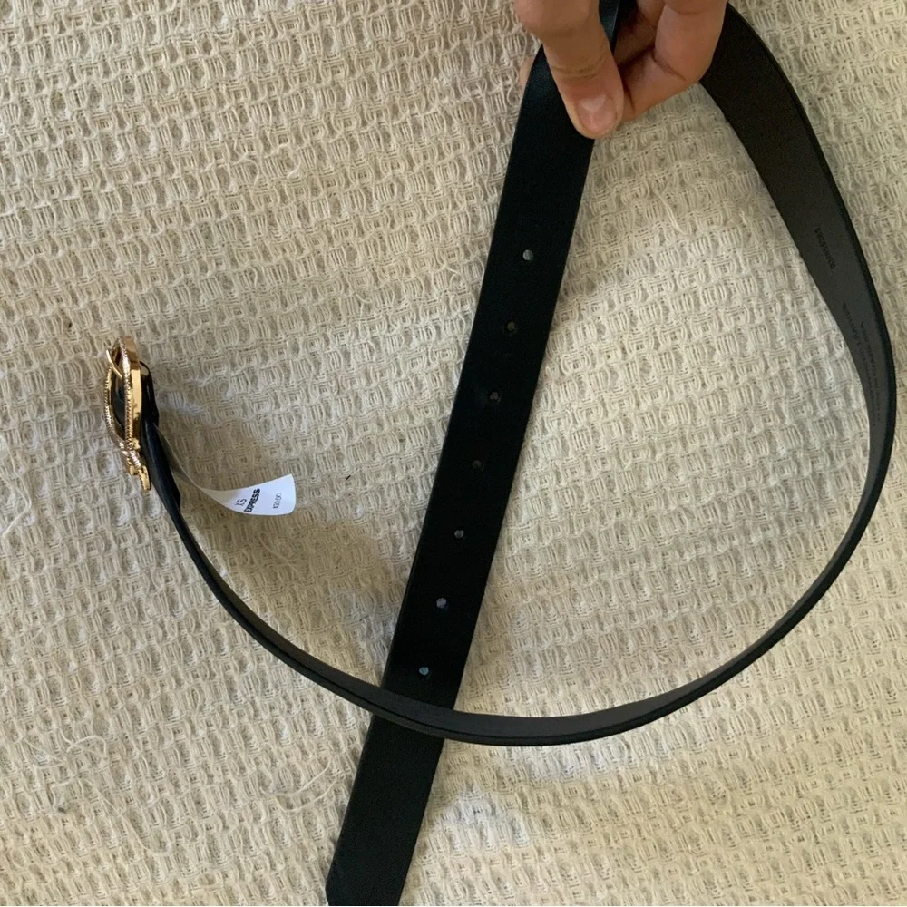 Express Black Leather Skinny Belt Gold Snake Buckle Women’s XS
